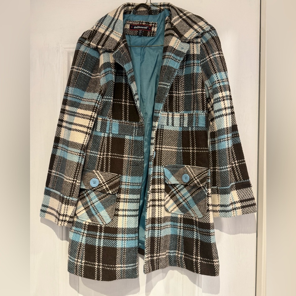 Dollhouse Wool Plaid Peacoat Girls Size L (14)